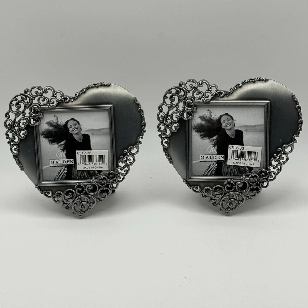 Pair of NWT Malden International Designs Pewter Heart Photo Frames